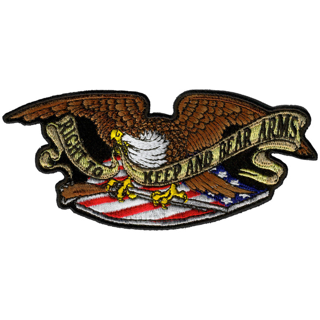 Hot Leathers Armed Eagle patch, 5x2 inches, featuring a detailed eagle design on a fabric patch for motorcycle or apparel customization.