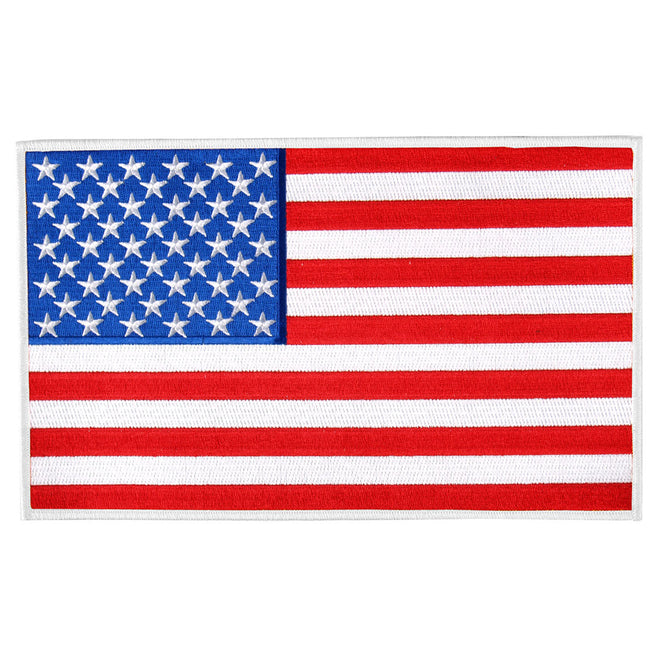 American flag patch with white border, 3x2 inches, from Hot Leathers featuring patriotic design and detailed embroidery.