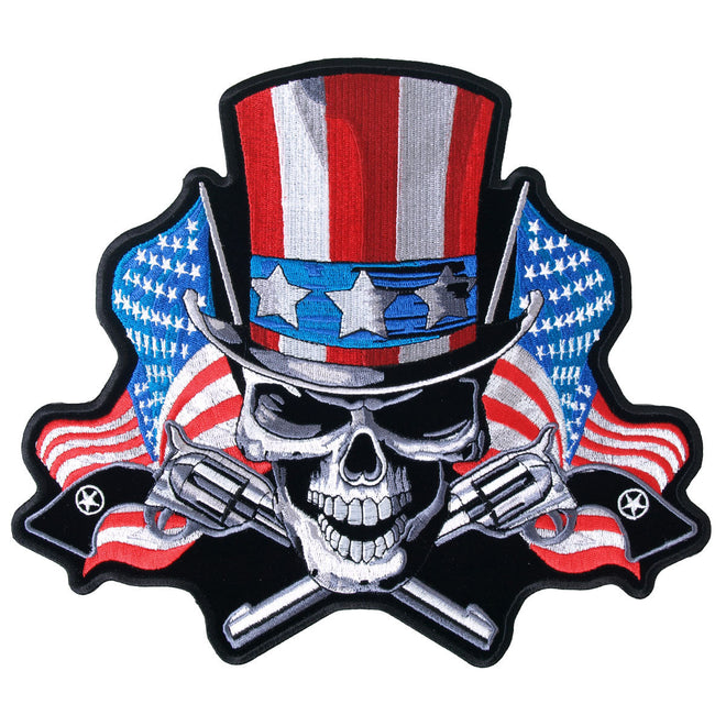 Hot Leathers Angrier Uncle Sam patch, 10x9 inches, featuring detailed patriotic design on fabric patch for jackets or bags.