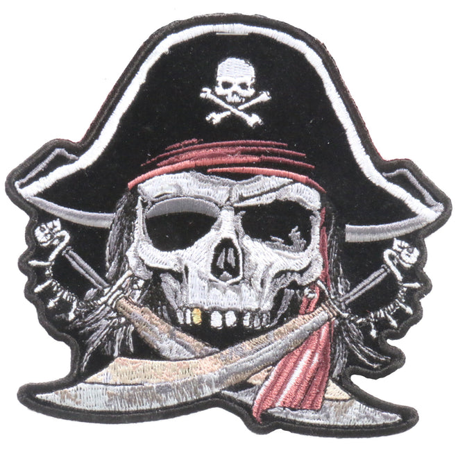 Hot Leathers Pirate Skull patch, 5x5 inches, featuring a detailed pirate skull design on black fabric.