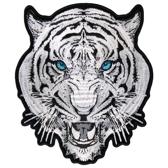 White tiger patch by Hot Leathers, 8x9 inches, featuring detailed tiger design on fabric patch for clothing or accessories.