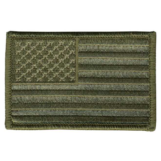 Hot Leathers Woodland Style American Flag patch, 3x2 inches, featuring a patriotic design on fabric for clothing or accessories.