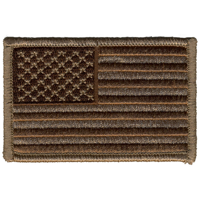 Brown American flag patch by Hot Leathers with 3x2 inch size, featuring stitched edges and detailed flag design.