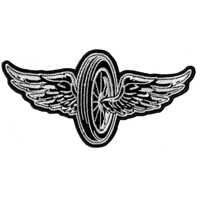 Hot Leathers Flying Wheel patch, 5x3 inches, motorcycle-themed patch with vintage design, suitable for jackets and gear.