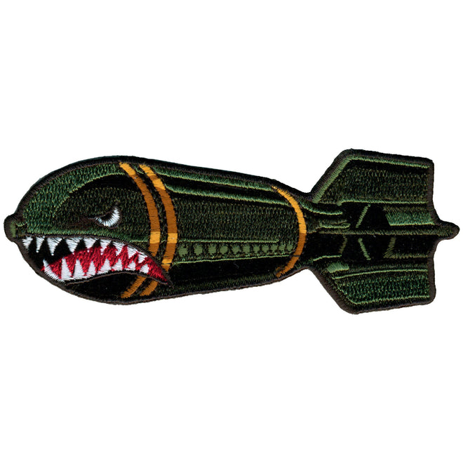 Hot Leathers Drop Bombs patch, 4x2 inches, black and white design, perfect for motorcycle jackets and apparel.