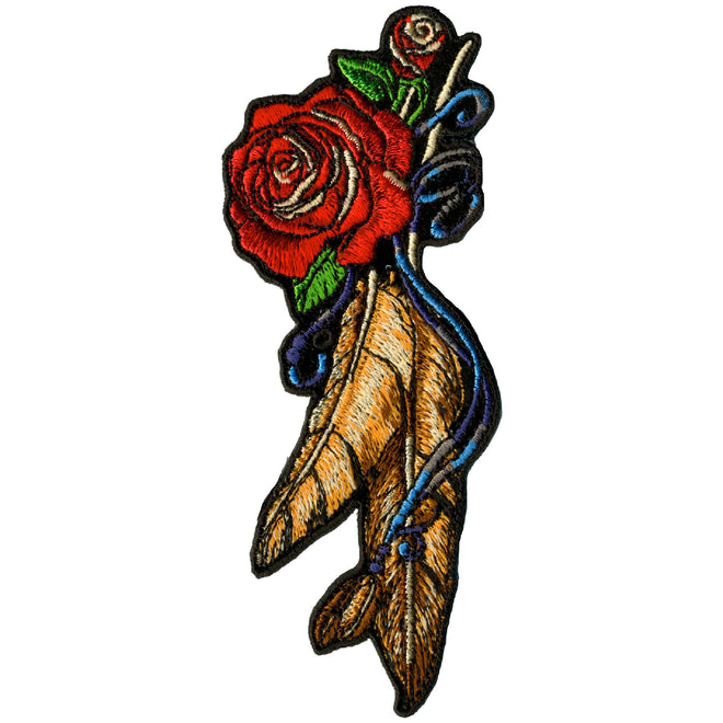 Hot Leathers Feather and Roses patch for ladies, 2x5 inches, featuring detailed feather and floral rose design.