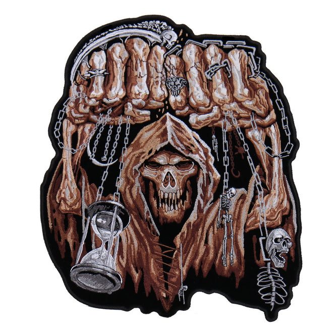 Hot Leathers PPA7549 large fist skull patch, 10x12 inches, featuring a bold skull and fist design on fabric.
