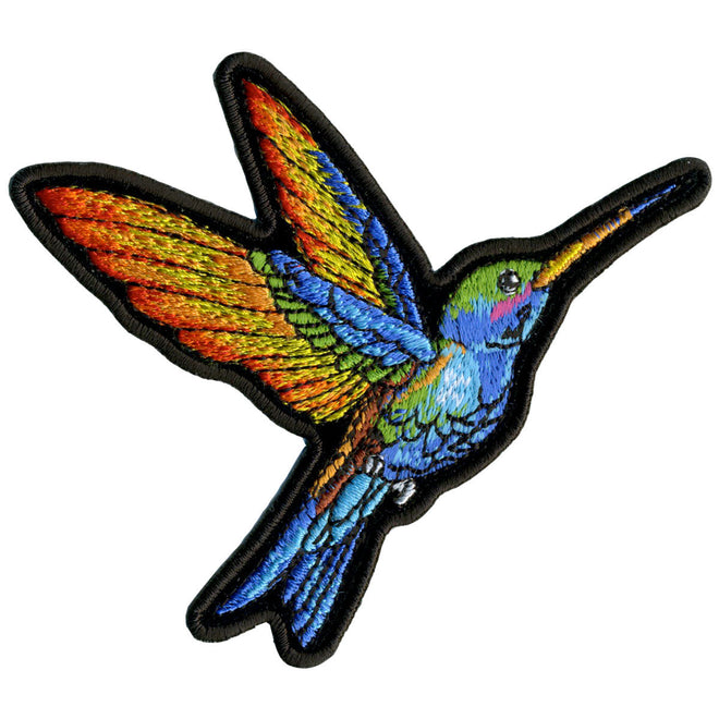 Hot Leathers small hummingbird patch, 4x3.5 inches, featuring vibrant embroidered design on patch fabric.
