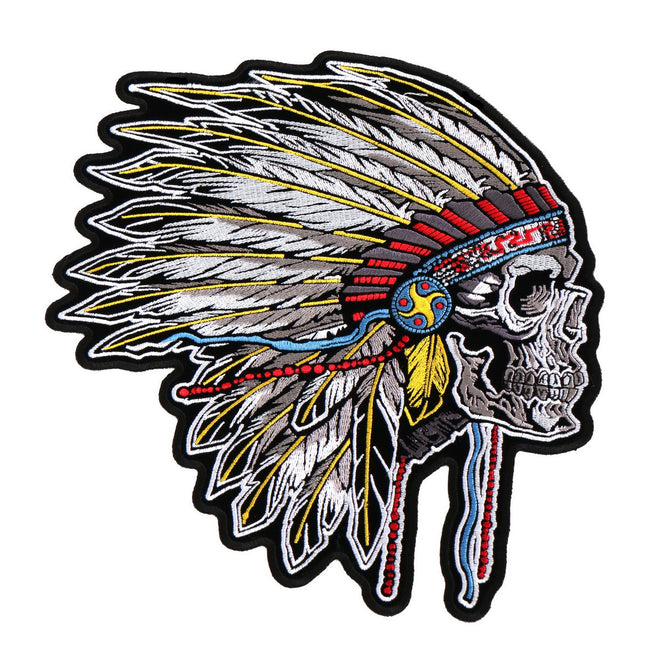 Hot Leathers PPA7697 side headress patch, 9x10 inches, featuring detailed embroidered design on dark fabric background.
