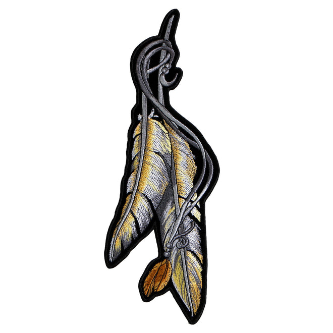 Hot Leathers Feather patch, 2x5 inches, featuring detailed embroidery design suitable for jackets or clothing.