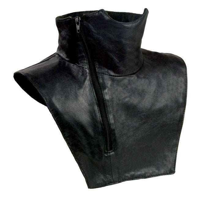 Milwaukee Leather black leather neck warmer, unisex face and neck safety accessory, soft and durable for cold weather protection.