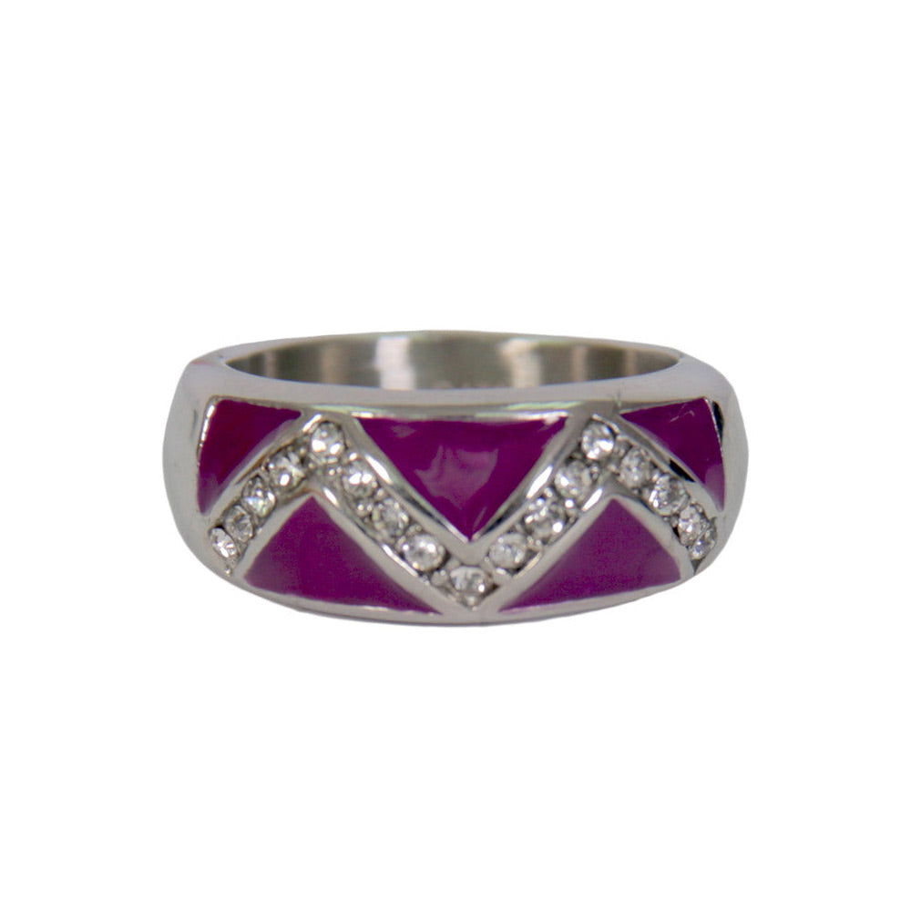 Hot Leathers women's purple Chevron stainless steel ring with rhinestones, stylish jewelry accessory.
