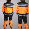 Hot Leathers waterproof rain suit in orange and black, unisex design, suitable for rain protection and outdoor wear.