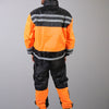 Hot Leathers orange and black waterproof rain suit for unisex, with adjustable hood and sealed seams for outdoor protection