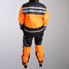 Hot Leathers orange and black unisex waterproof rain suit, with hood and reflective details, designed for rain protection.