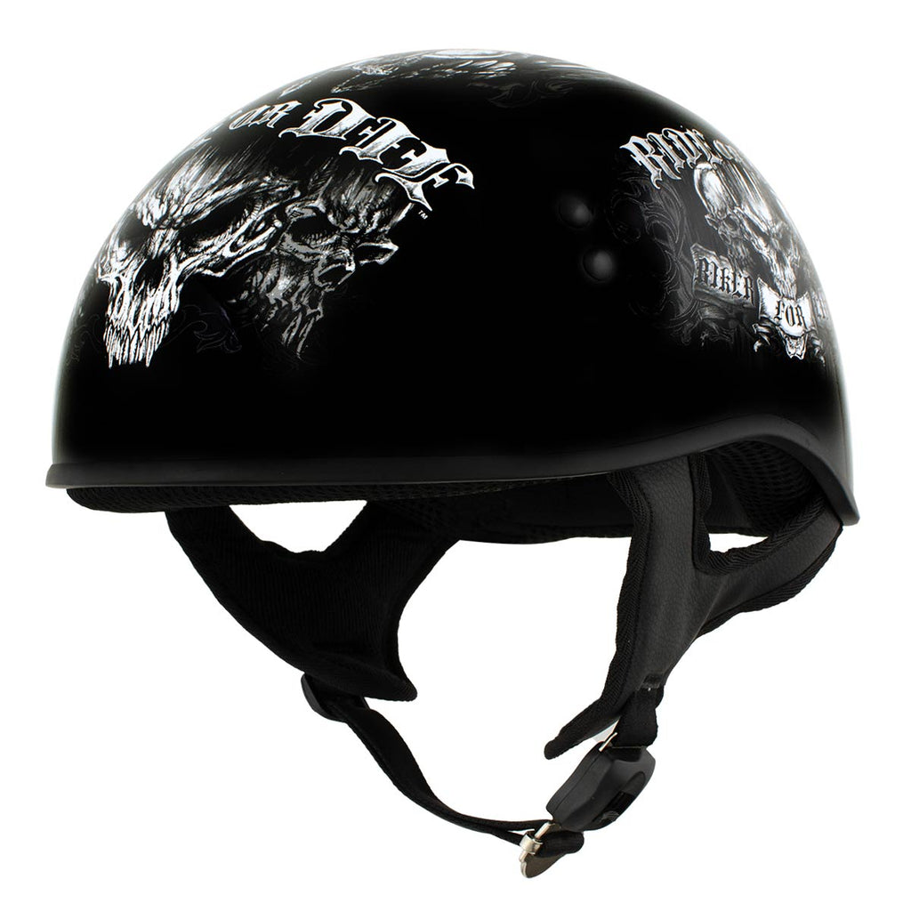 are black motorcycle helmets hotter Hot Leathers Flat Matte Skull Cap Half Helmet DOT Approved HLD1001 an impact absorbent comfort liner Hot Leathers HLD1025 Vet Biker