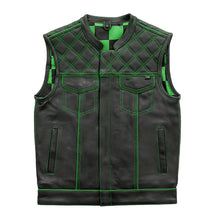 GREEN M042 Green Checker - Men's Motorcycle Leather Vest - HighwayLeather