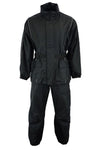 Milwaukee Leather NexGen Women's Black Hooded Waterproof Rain Suit, full view showing hood and waterproof fabric.