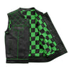 GREEN M042 Green Checker - Men's Motorcycle Leather Vest - HighwayLeather