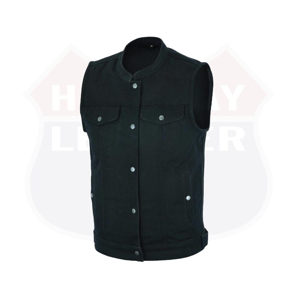 HL21688BLACK Men SOA Denim Black Vest Club Cut Outlaw