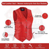 Red leather women's motorcycle vest by Buffalo Leather Gear featuring a fitted design and front zipper closure.