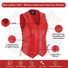 Red leather women’s motorcycle vest by Buffalo Leather Gear with a fitted design and front zipper.