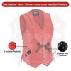 Buffalo Leather Gear women's red leather vest with motorcycle club style, featuring a fitted design and front zipper closure.