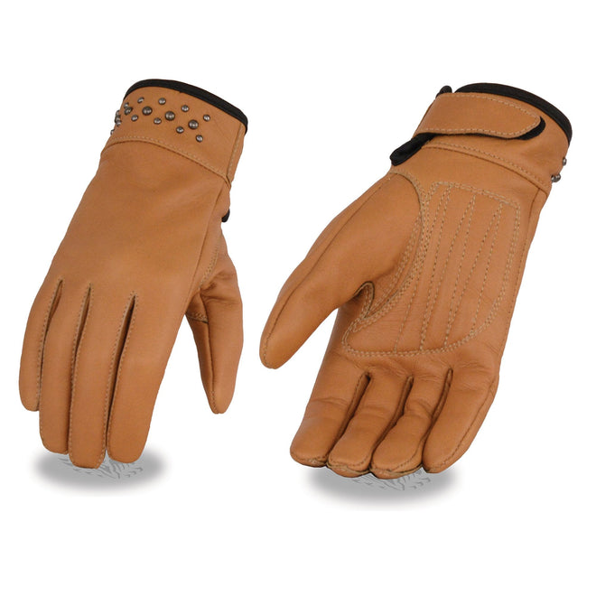 Milwaukee Leather Women's Saddle Leather Gloves with Gel Palms, stylish riding gloves with durable leather and padded palms.