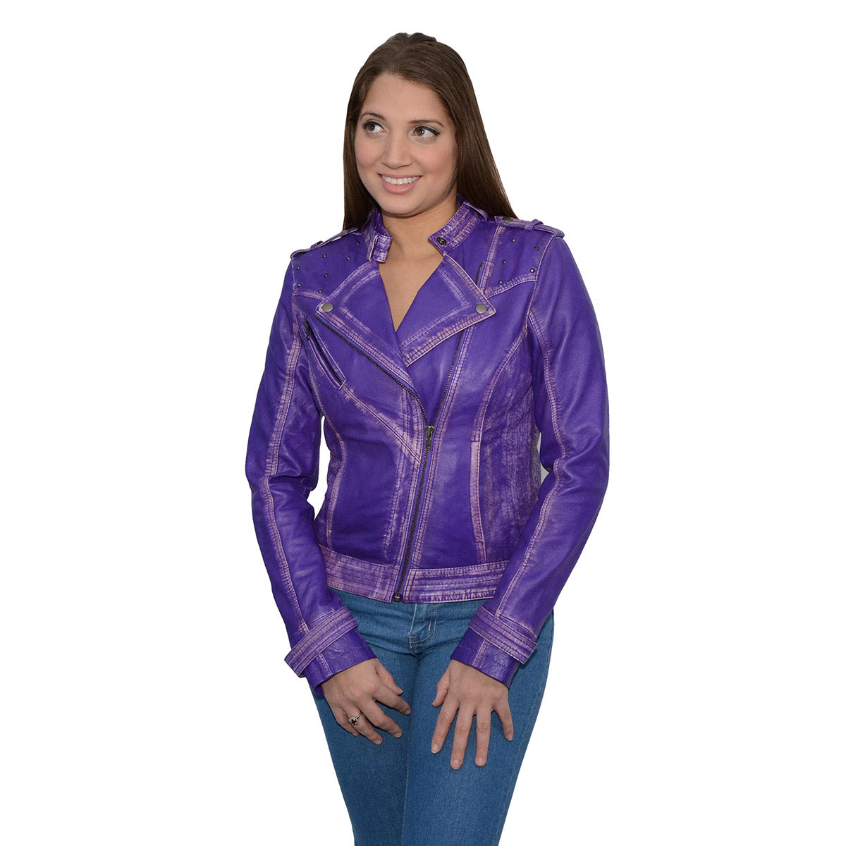Milwaukee Leather SFL2840 Women's Purple Premium Sheepskin Motorcycle Fashion Leather Jacket with Studs