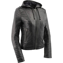 Milwaukee Leather SFL3554 Women's Black Scuba Style Zippered Front Motorcycle Fashion Leather Jacket with Hoodie