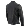 Men's black leather motorcycle-style jacket by Milwaukee Leather, featuring a sleek, fitted design with zippered pockets.