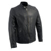 Men's black leather moto jacket by Milwaukee Leather, stylish black men's jacket with modern moto design and detailed stitching.