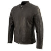 Men's brown leather moto style jacket by Milwaukee Leather, featuring classic motorcycle jacket design and durable leather construction.