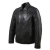 Milwaukee Leather men's black vintage zip-front jacket with shirt collar, classic style, shown on a mannequin.
