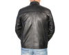 Milwaukee Leather men's black cafe racer leather jacket with side stitch detailing and lambskin material, front view.
