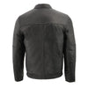 Milwaukee Leather men's black Euro collar cafe style leather jacket, front view showing sleek design and classic details.