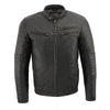 Milwaukee Leather men's black Euro collar cafe style leather jacket, stylish men's jacket with sleek design and classic details.