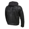 Milwaukee Leather vintage men's black hooded leather jacket with premium leather, stylish design, and front zipper closure.