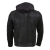 Milwaukee Leather vintage black men's hooded leather jacket with premium leather, front pockets, and stylish design.