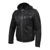 Milwaukee Leather men's black vintage leather hooded jacket with front zipper and multiple pockets, stylish men's jacket for casual wear.
