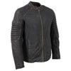 Milwaukee Leather men's vintage brown leather jacket with seamed details, shoulder design, and front zipper closure.