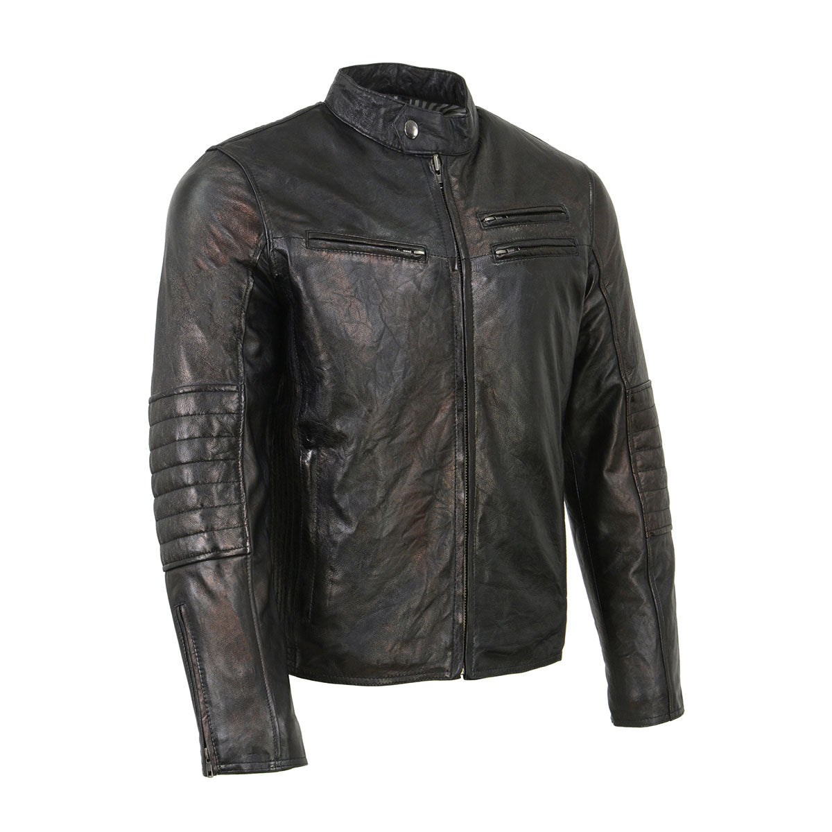 Milwaukee Leather men's two-tone euro collar cafe style leather jacket, featuring a classic design and durable leather construction.