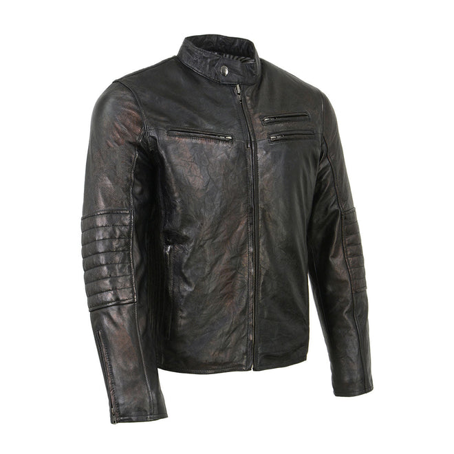 Milwaukee Leather men's two-tone euro collar cafe style leather jacket, featuring a classic design and durable leather construction.
