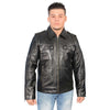 Milwaukee Leather men's black lambskin patch pocket leather jacket, stylish men's jacket with front patch pockets and sleek design.