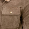 Milwaukee Leather vintage men's taupe suede jacket with plush Sherpa lining, classic design, and stylish appeal.