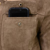 Milwaukee Leather men's vintage taupe suede fashion coat jacket with plush sherpa lining, stylish classic design, highwayLeather brand.