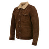 Milwaukee Leather vintage men's brown suede fashion coat with plush sherpa lining, highwayLeather men's jacket, stylish and warm.