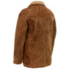 Men's vintage brown suede western style leather jacket by Milwaukee Leather, long fashion coat with rugged details.