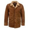 Men's vintage Western style brown suede leather jacket by Milwaukee Leather, featuring long design and classic western details.
