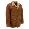 Men's vintage brown suede leather Western style coat jacket by HighwayLeather, featuring a long design and classic Western detailing.
